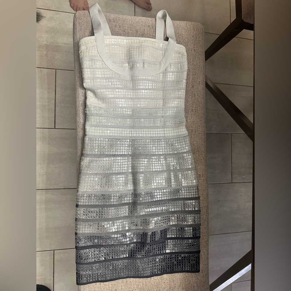 Herve leger silver white medium dress bandage